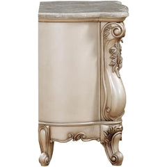 Gorsedd 2-Drawer Wooden Nightstand with Marble Top in Golden Ivory