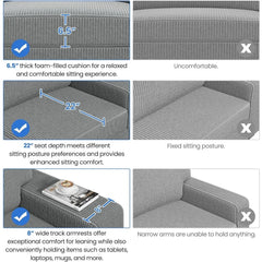 Modern Sofa Couch Corduroy Fabric Sofa with USB Charging Ports & Side Storage Pockets for Living Room Apartment