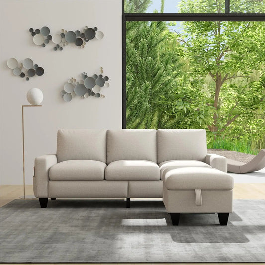 Small Sectional Sofa L-Shaped Couch, Convertible Couches for Living Room with Reversible Storage Chaise & Side Storage Pockets