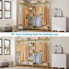 Clothing Rack, Garment Rack for Hanging Clothes, Large Freestanding Closet Wardrobe Clothes Storage Organizer Closet for Bedroom