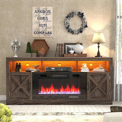 Farmhouse Fireplace TV Stand for 70/75/80 Inch TV, 32”Tall Entertainment Center w/ 36”Electric & LED Light, 70”Media Console