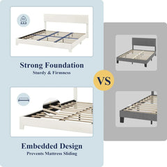 King Size Bed Frame with Adjustable Headboard, Upholstered Platform Bed with Wood Slats, Mattress Foundation, Noise-Free, White