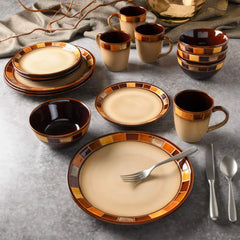 16-piece Dinnerware Set, Tableware Set Service for 4, Beige and Brown