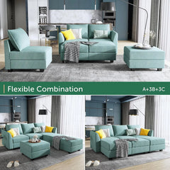 Convertible Sectional Sleeper Sofa with Storage Seats Modern Modular Sofa Sectional Couch with The Ottomans, Aqua Blue