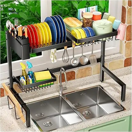 Large 2-Tier Dish Drainer with Cutlery Drainer, Dish Drying Rack for Kitchen Countertop Organization