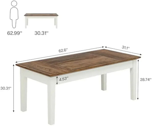 Dining Table for 4-6 People, 62-Inch Rectangular Kitchen Table w/Solid Wood Legs, Modern Farmhouse Dinner Table for Dining Room