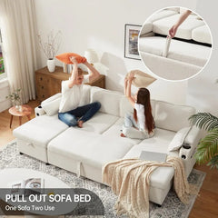 DURASPACE Sofa Bed Pull Out Couch Sleeper with Storage Chaise, with USB Charging Ports, Cup Holder