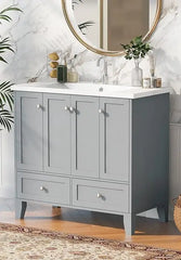 36” Bathroom Vanity with Sink, Freestanding Single Bathroom Sink Vanity Cabinet Set with 36” Countertop & Integrated Sink