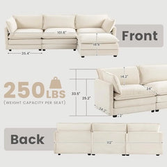 Oversized Modular Sectional Sofa with Movable Ottoman, 112 Inch 4 Seat Modern Corduroy Sofa Set, Convertible L Shaped Couch