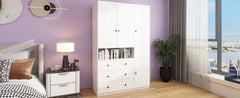 Armoire Wardrobe Closet: Wood Cabinet with 4 Doors, 2 Drawers, Tall Storage, Shelves, and 2 Hanging Rods