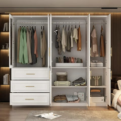 Wardrobe Armoire with 8 Doors, Drawers, Storage Shelves & Hanging Rods, Wooden Closet Storage Cabinet for Bedroom, Wardrobes