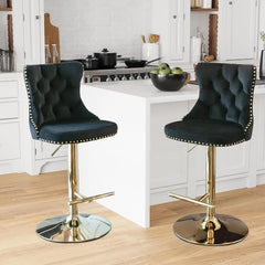 Bar Stools Set of 2,Adjustable Barstools with Back Velvet Tufted Counter Stool Modern Upholstered Bar Chairs with Nailhead