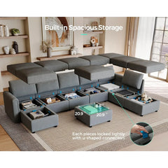 Modular Combination Sofa, Oversized Combination Sofa with Storage Space, Footstool,modular Combination Sofa Bed with Memory Foam