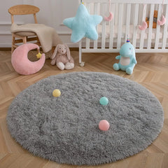 Round Rug Fluffy Soft Area Rugs for Kids Girls Room Princess Castle Plush Shaggy Carpet Cute Circle Nursery Rug for Bedroom