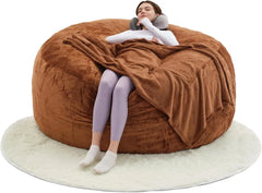 Bean Bag Flannel Sofa Chair (with 50LBS Filling,Gift: U-Shaped Pillow, Blanket Pillowcase,6FT Carpet),Round Soft Back Pillowcase