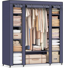 Closet Wardrobe Portable Closet Bedroom Clothes Rail with Non-Woven Fabric Cover Clothes Storage Organizer 12 Compartments Gray