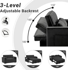 3 in 1 Sleeper Sofa Bed, Pull Out Couch, Convertible Futon with Adjustable Backrest, Living Room Chaise Lounge with 2 P