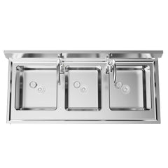 3 Compartment Freestanding Stainless Steel Utility Sink Commercial Kitchen Sink Laundry Basin with 2 Hot Cold Faucets + 3 Drains