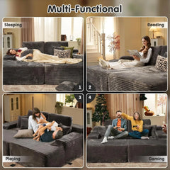 81" Oversized Sectional Double Lounge Chaise with Cloud Plush Sofa Bed,Fluffy Modern Sleeper Loveseat Chair for Living Room Grey