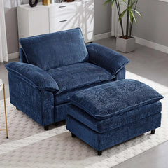 51.9" Oversized Cloud Accent Chair with Ottoman, Modern Chaise Lounge door, Comfy Chenille Single Sofa Couch Chair