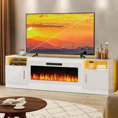 Fireplace tv Stand with 36 inch Fireplace Up to 80" TVs,LED Light Entertainment Center and Storage