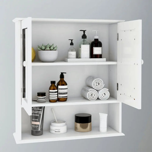 Dreamzon Bathroom Wall Cabinet with Doule Mirror Doors and Shelvs