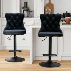 Bar Stools Set of 2,Adjustable Barstools with Back Velvet Tufted Counter Stool Modern Upholstered Bar Chairs with Nailhead