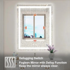 Dimmable LED Mirror Smart Memory Anti-Fog Wall Mount Easy Installation 36x28 Inch