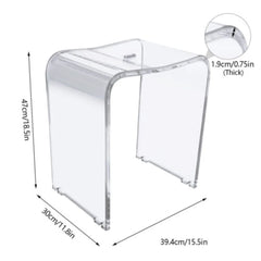 Bymaocar 300lbs Acrylic Clear Shower Stool Bathtub Seat Anti-slip U-shaped Structure W/ Round Hole for 136kg Weight Capacity New