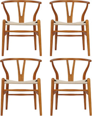 dining chair，Set of 4 Wishbone Chair Solid Wood Y Chair Mid-Century Armrest Dining Chair, Hemp Seat (Ash Wood - Natural)