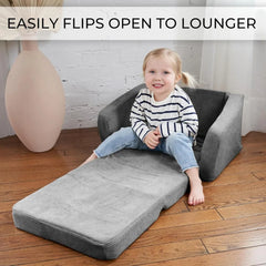 Comfy Kids Chair for Toddler - Stylish 2 in 1 Lounger Made of Memory Foam Easily Unfolds Into a Soft Baby Couch