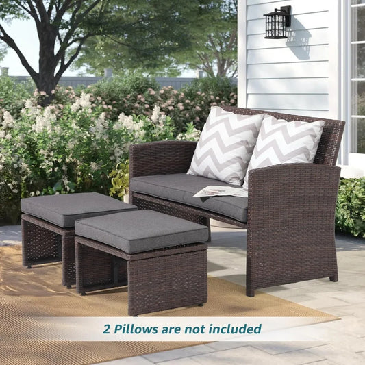 OC Orange-Casual Outdoor Loveseat 3 Piece Patio Furniture Set Outdoor Conversation Set All-Weather Wicker Love Seat