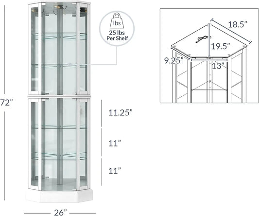 3-Side Glass Display Curio Cabinet Corner Curio Storage Rack w/ Bulb Durable NEW