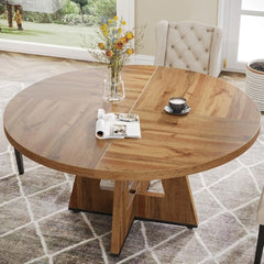 Farmhouse Dining Table, 47 Inch Round Dinner Table for 4, Rustic Round Dining Room Table for Home Dining Room Living Room