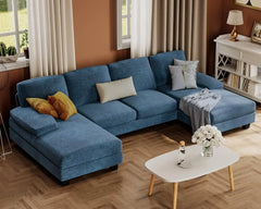 Furmax Sectional Couches for Living Room, U-Shaped Sofa Couch with Linen Fabric,4 Seat Sofa Set with Double Chaise for Apartment