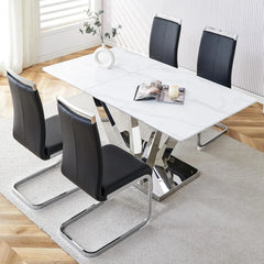 5 Piece Dining Table Set, Dining Table with Chairs, Marble Top Tables Set for 4, Stainless Steel Base, Dining Table Set