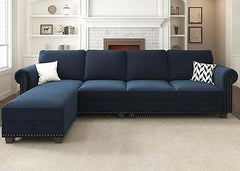 Velvet Sectional Sofa,L Shaped Sectional Couch with Reversible Chaise Convertible 4 Seater Sofa Couch，Living Room Sofas