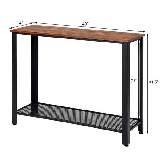 Modern Bar Coffee Table Console Sofa Table Home Metal Frame Wood Look Black  United States