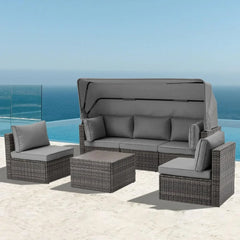 Exclusive Quick Install Patio Furniture Set w/Ottoman,Durable Wicker Outdoor Couch Patio Sectional Sofa Conversation Sets