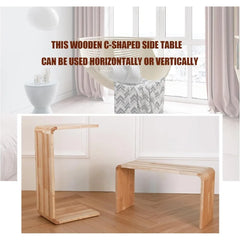 Solid Wood End Table for Couch, C Shaped Mini Sofa Side Table for Small Narrow Spaces, Wooden Nightstand for Living Room Bedroom