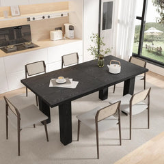 Expandable Dining Table for 6-10 Persons, 55'' to 78'' Modern Black Dining Room Table with 3-Stage Extend Design, Rectangle