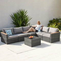 Exclusive Quick Install Patio Furniture Set w/Ottoman,Durable Wicker Outdoor Couch Patio Sectional Sofa Conversation Sets