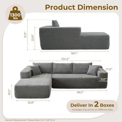 Shaped Modular Sectional Sofa Couch 104" L-Comfy Upholstered Cloud Couch for Living Room-Minimalist Couch, No Assembly Required