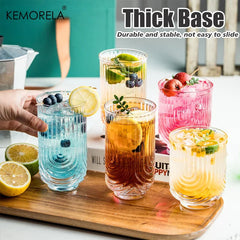 8 Pieces 14/12OZ Art Deco Cocktail Glass Highball Ribbed Glass Drinking Glass Set Unique Glassware Beverage Iced Coffee Cup Set