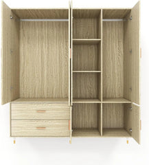 Armoire Wardrobe Closet: Wood Cabinet with 4 Doors, 2 Drawers, Tall Storage, Shelves, and 2 Hanging Rods