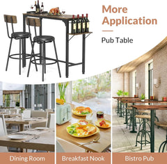 3 Pieces Pub Dining Table Set, Bar Counter Table, Height Modern Versatile Set with Storage Shelf, Wine Rack & Glasses Holder