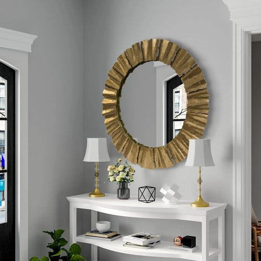 Handcrafted Round Wall Mirrors Decorative Modern Wall-Mounted Mirrors for Living Room, Entryway, Foyer, Hallway, Be