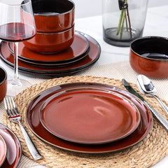 Ceramic Dinnerware Sets,12-Piece Plates and Bowls,Handmade Reactive Glaze Dishes Set,Chip Resistant and Scratch Resistant