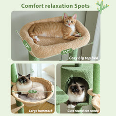 Cactus Tall Cat Tree for Large Cat Multi-Level Cat Tower for Indoor Cats Cat Condo with Large Hammock Scratching Post  2 Perches