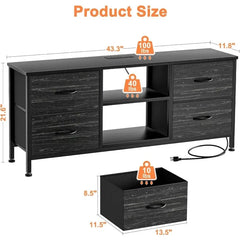 Dresser TV Stand, Wide Dressers & Chests of Drawers with Charging Station & 4 Drawers Storage for 50 inch TV, Media